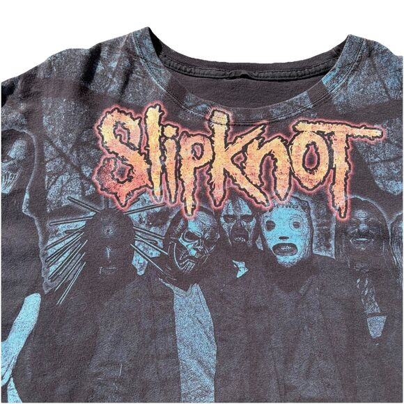 Vintage 00s Slipknot All Over Print Band Music Tour T-Shirt FLAWS - Picture 5 of 16